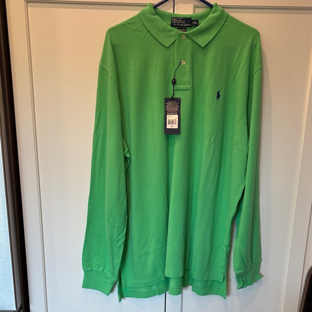Polo by Ralph Lauren Men's Bright Green  Mesh L/ S Polo Shirt - NWT